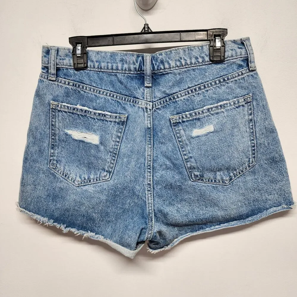 Arizona Womens High Waist Cutoff Denim Shorts Size 13/29 Light Wash Baggy 90s